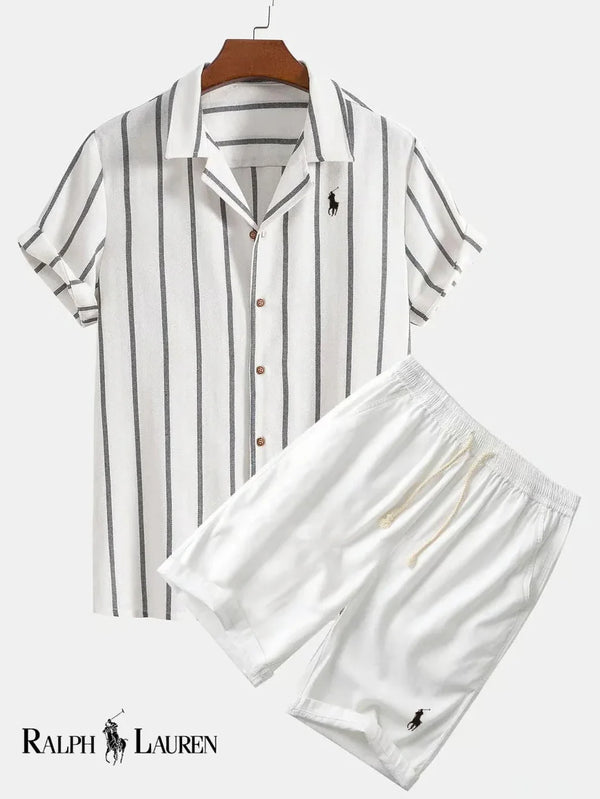 Conjunto de Camisa Cubana a Rayas y Shorts para Hombre