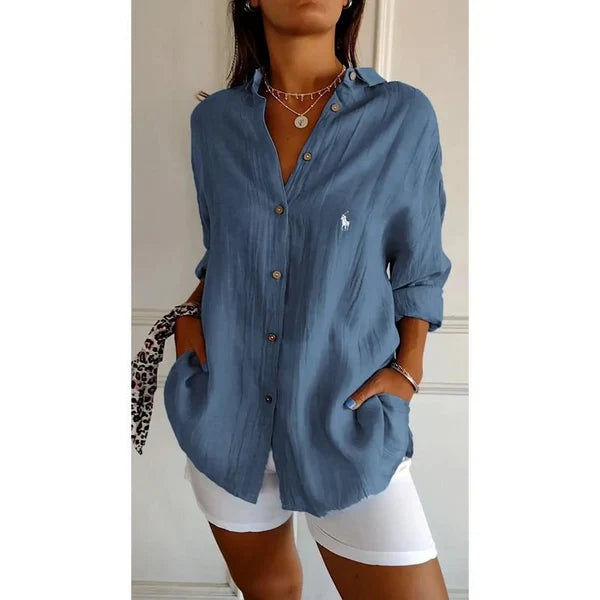 Camisa clásica de mujer RL con cuello suave y botones
